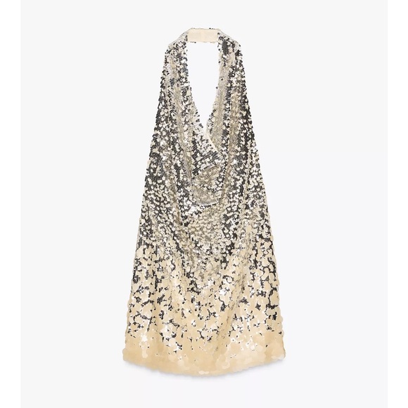 ZARA SEQUIN HALTER MINI DRESS - Picture 9 of 13